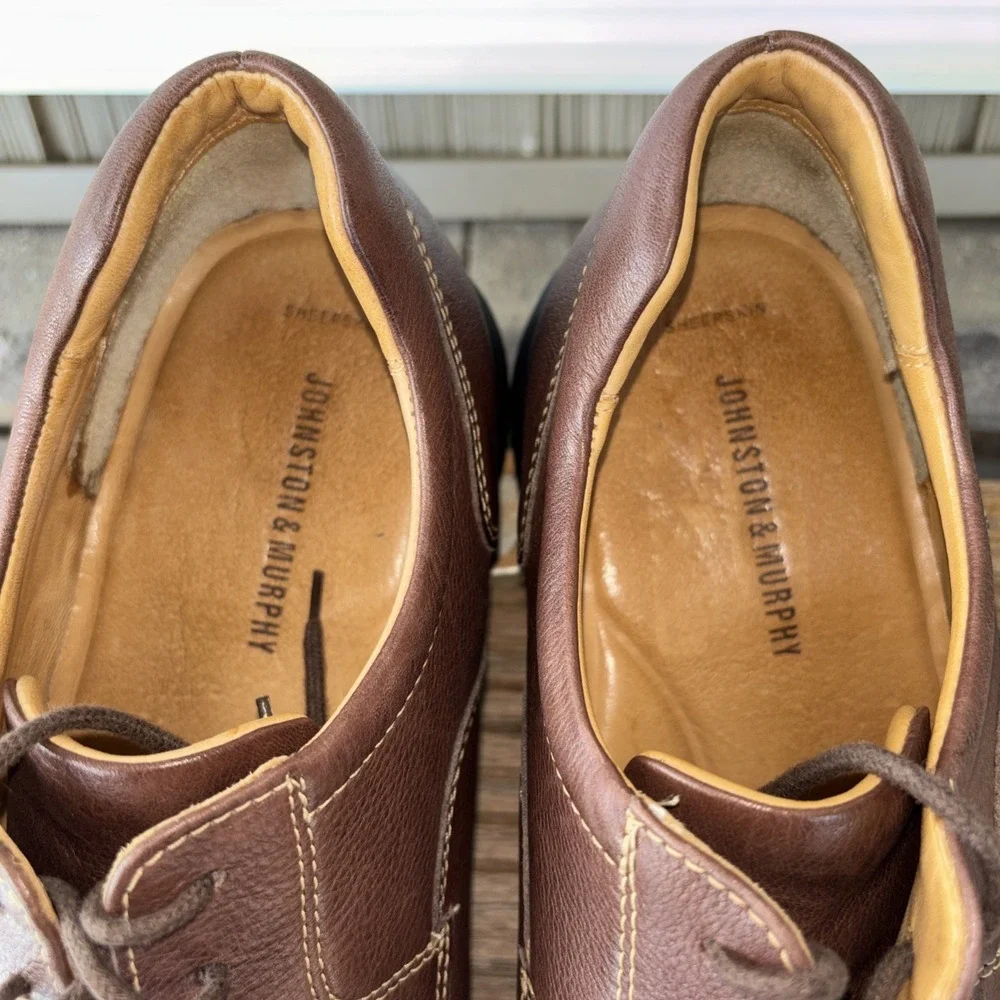 Johnston & Murphy Brown Sheepskin Lined Leather Oxford Shoes Men's 13 M Brazil